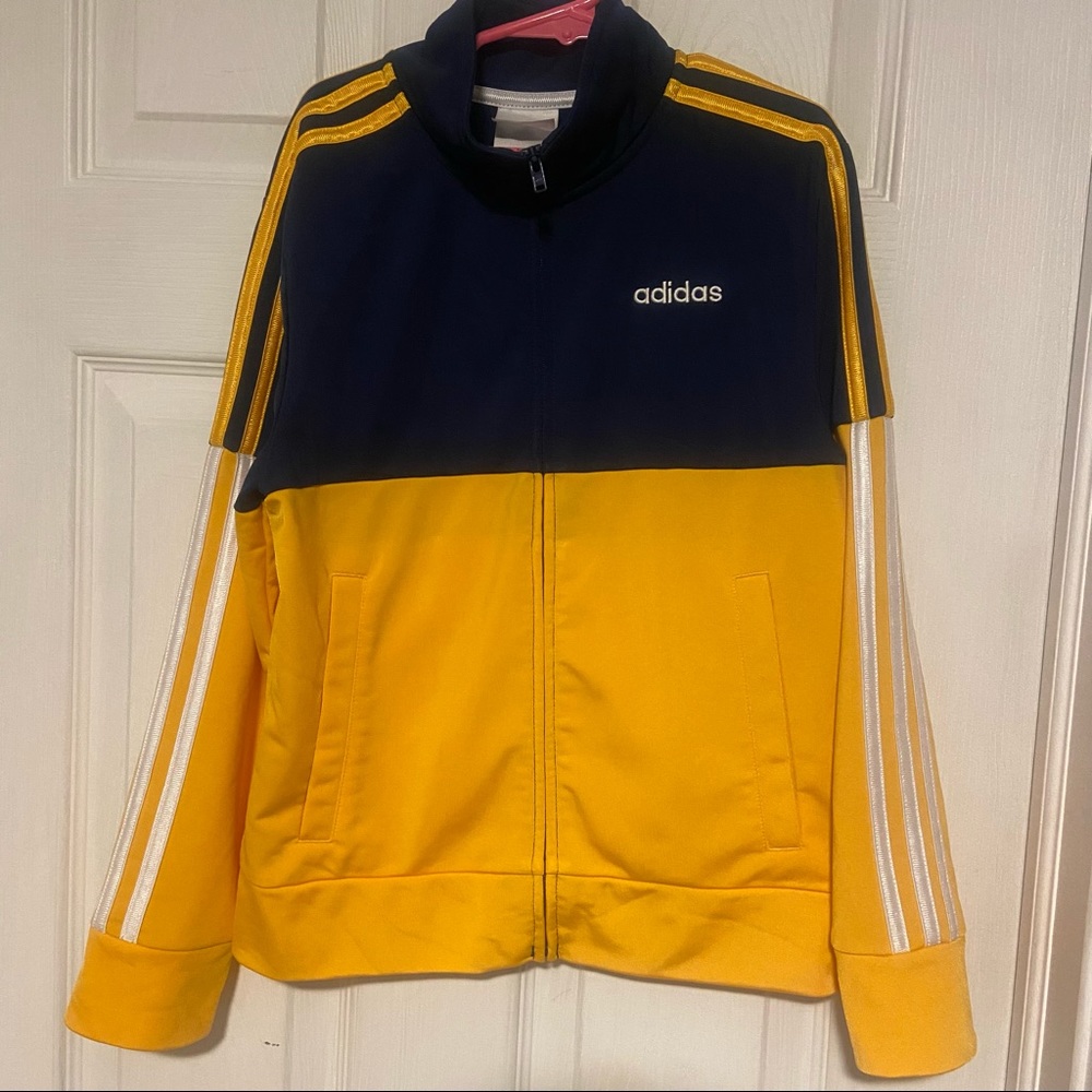 Adidas zip up track jacket Boys Small 8 in blue & gold